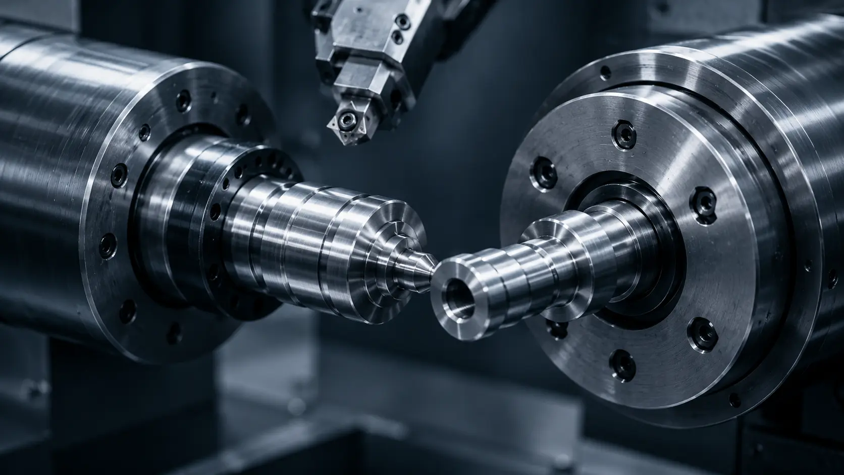 Swiss-style CNC setup with small cylindrical components