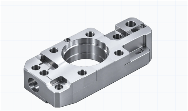 Technical engineering drawing of a precision-machined component with GD&T annotations
